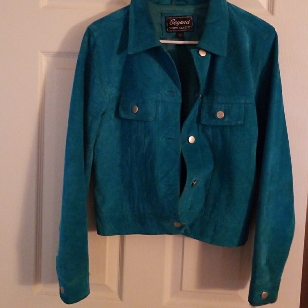 Suede Turquoise crop jacket
